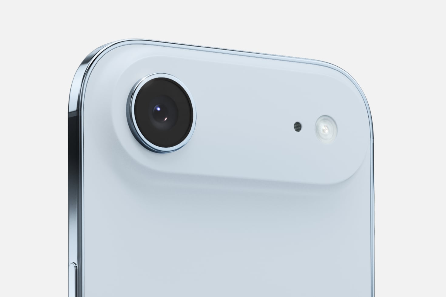 Light blue phone rear camera detail shot with lens ring close-up