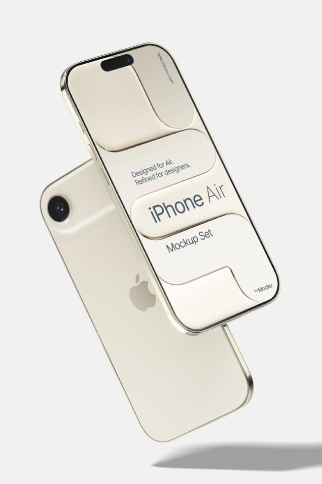 iPhone Air mockup set showing cream device front, back, with customizable screen areas