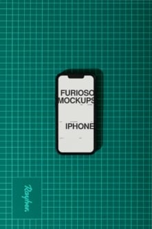 Black iPhone on teal grid background showing customizable screen mockup