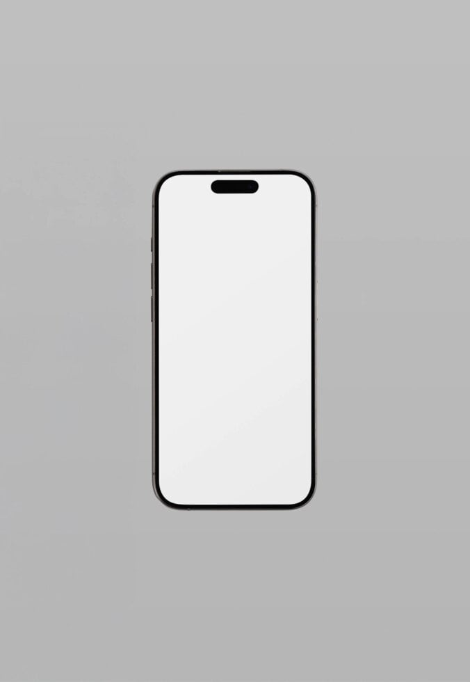 Black iPhone 14 Pro mockup with blank white screen on gray background