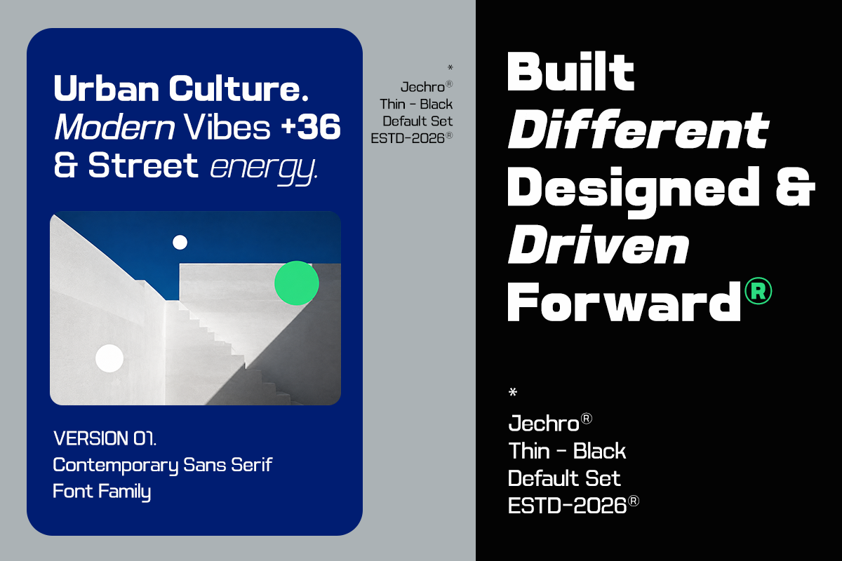Bold sans serif font family with modern geometric vibe, contemporary design system mockup
