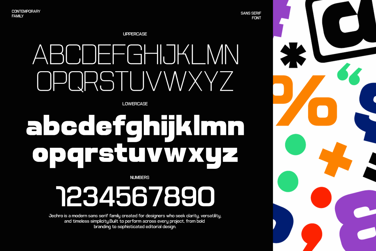 Clean sans serif font showing uppercase, lowercase, plus numbers on black background