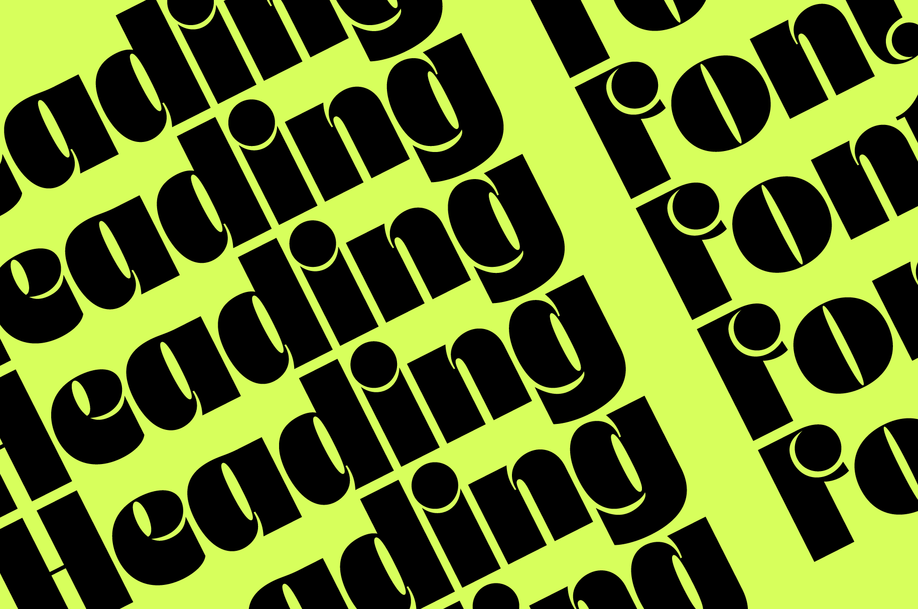 Bold black sans serif letters scattered diagonally on neon yellow background with geometric cutouts
