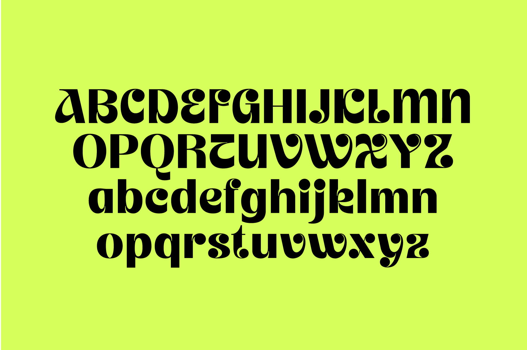 Bold serif font display with full alphabet, numbers, on neon yellow background