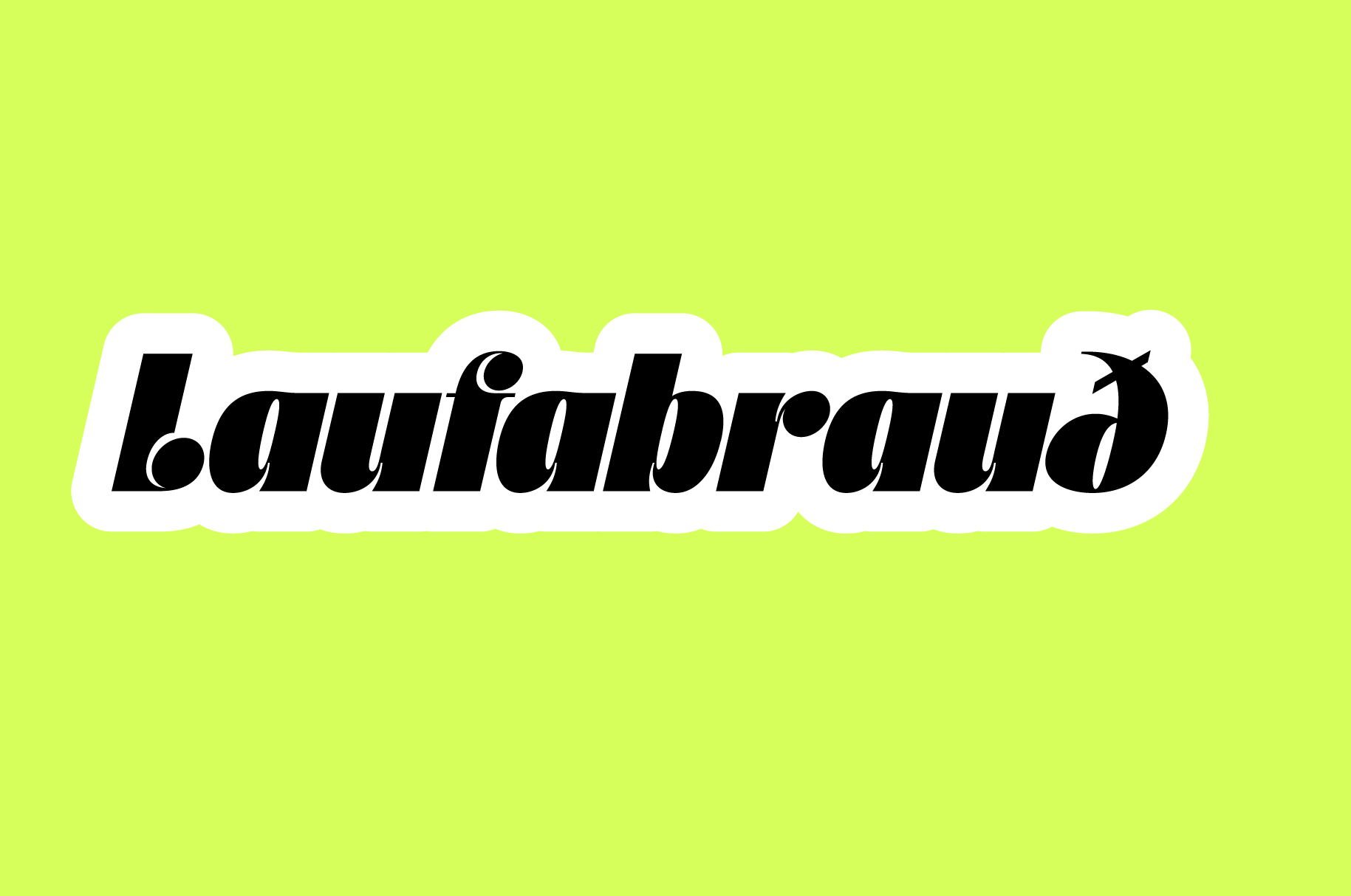 Bubbly sticker badge with bold italic black lettering on lime green background