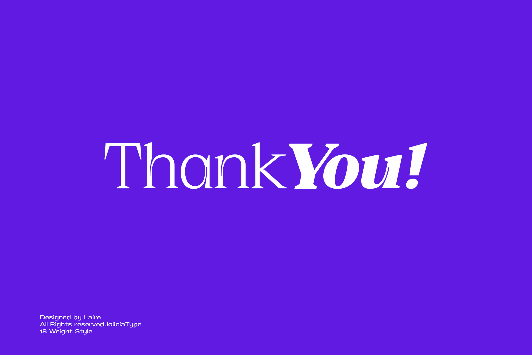 Elegant serif typography saying Thank You in white on vibrant purple background