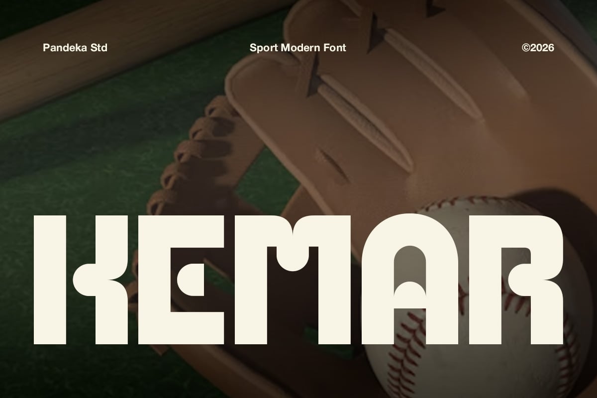 Sport Modern Font displayed over baseball glove on green field background