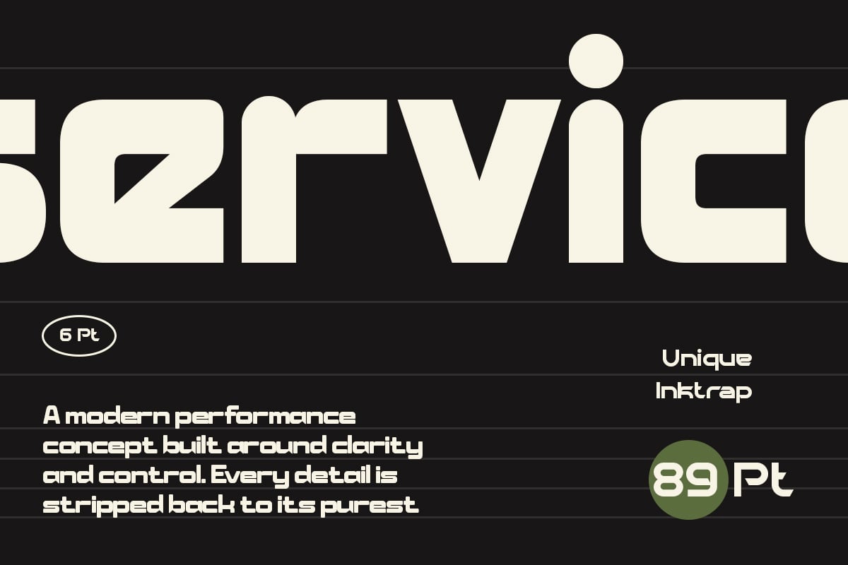 Unique Inktrap geometric sans serif font with bold cream letters on dark background