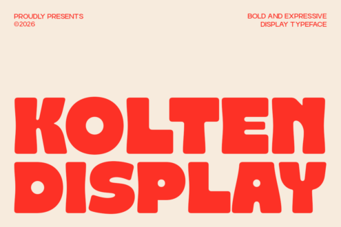 Koften Display typeface in bold red letters on cream background with rounded edges