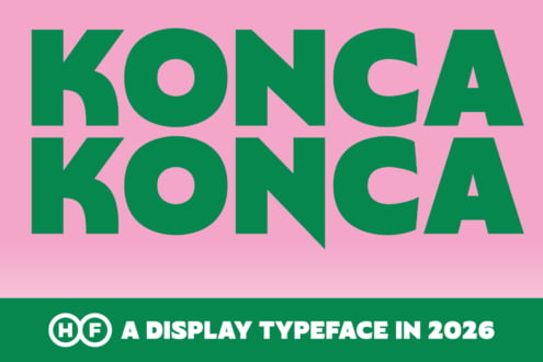 Konga typeface stacked twice in bold green on hot pink background