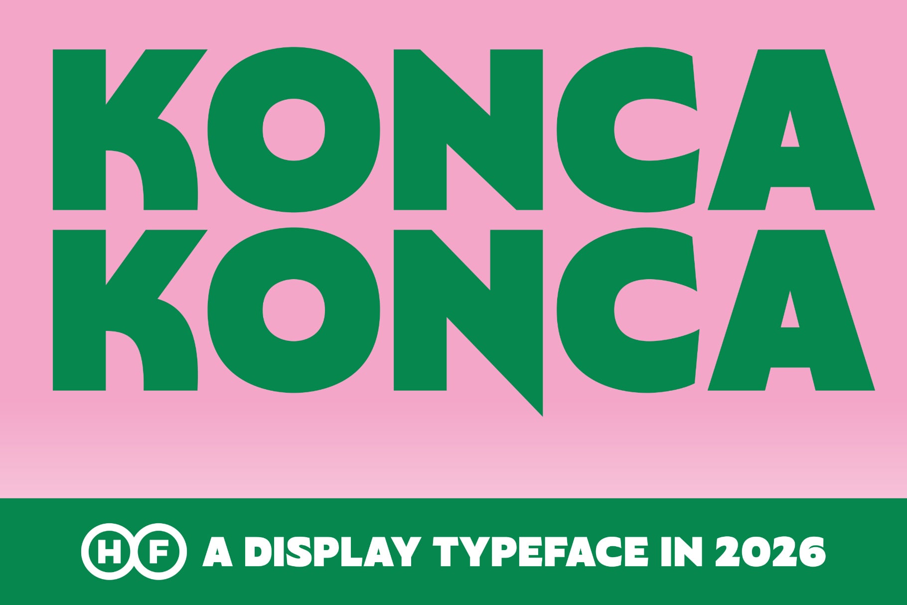 Konga typeface stacked twice in bold green on hot pink background