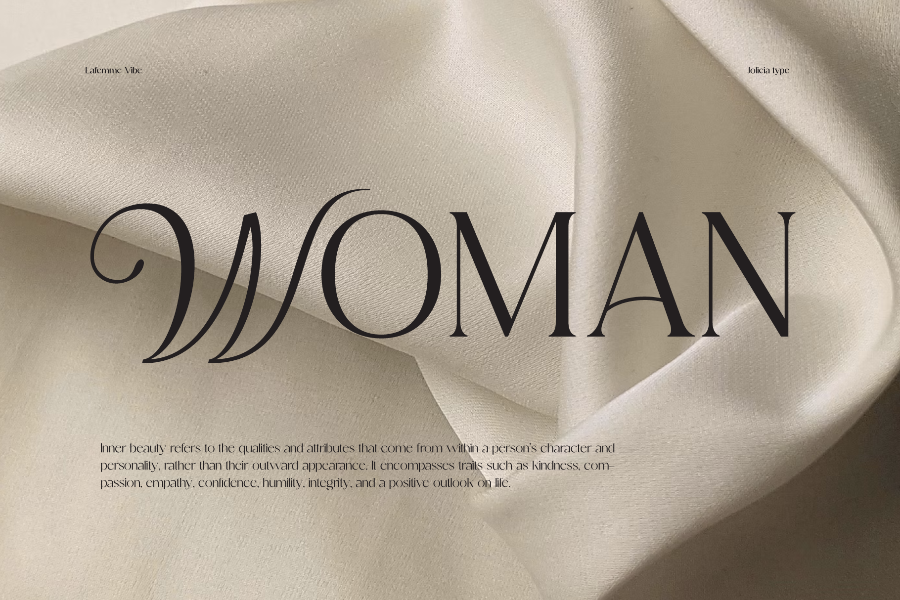 Woman magazine mockup on cream fabric with serif typography layout