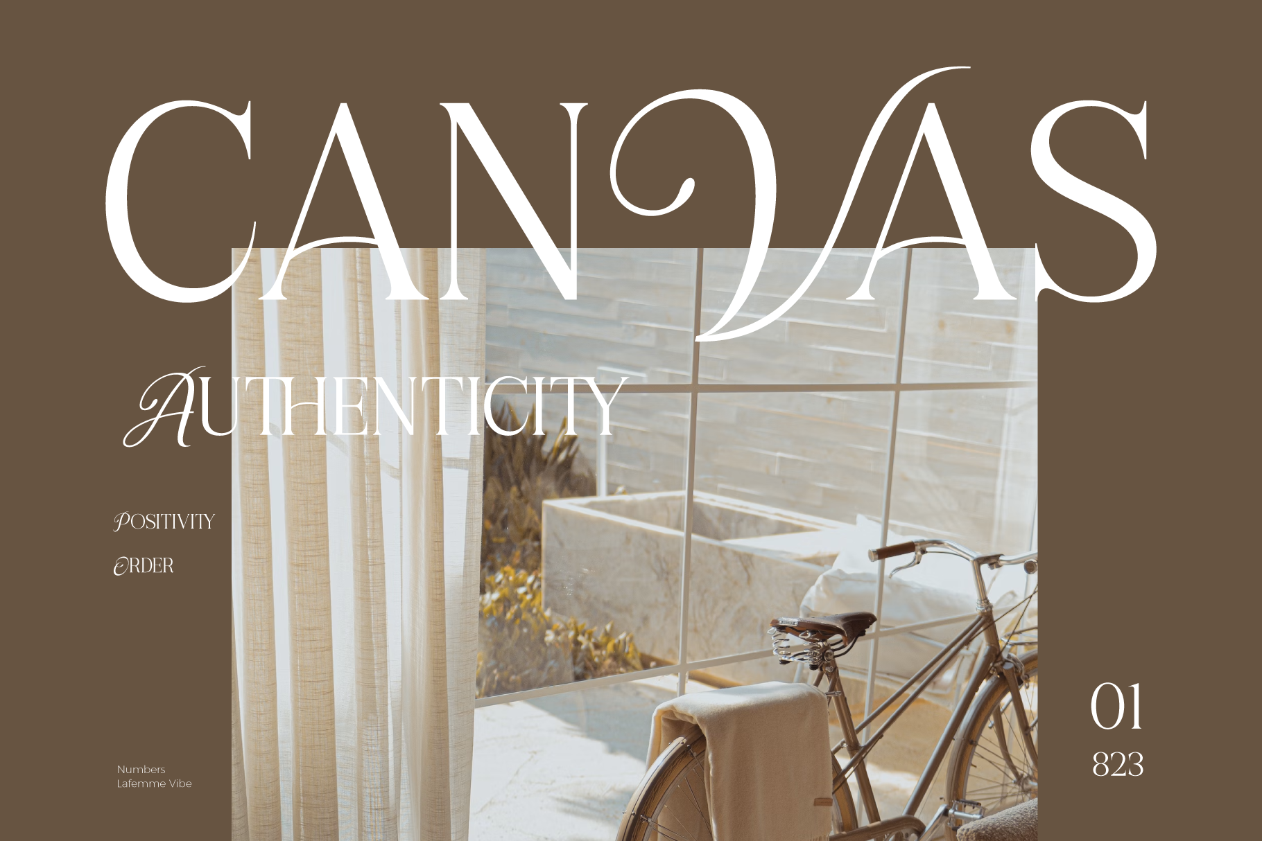 Coastal magazine cover mockup with serif typography overlaid on dreamy beach house interior scene featuring vintage bike by window