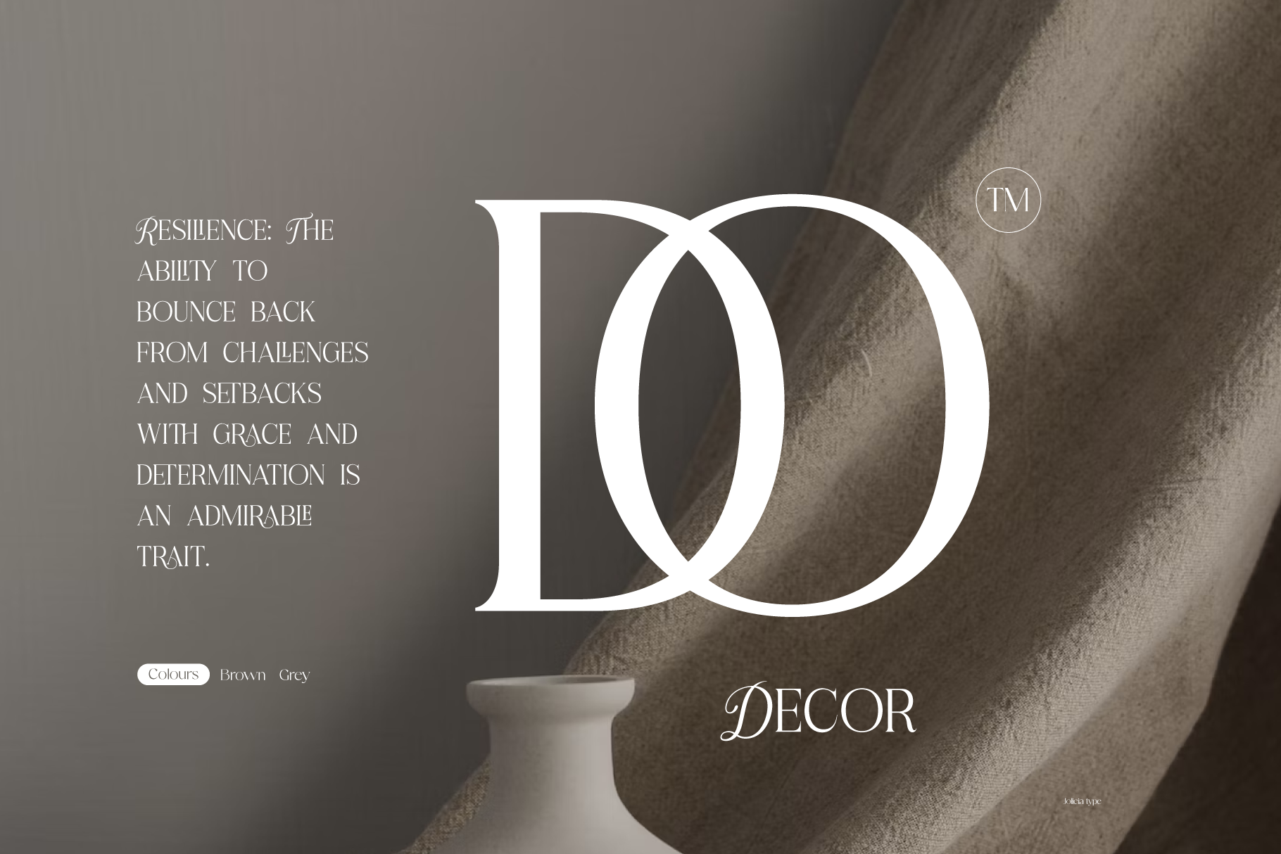 Elegant serif typography mockup with oversized DO letters on textured brown background with white vase