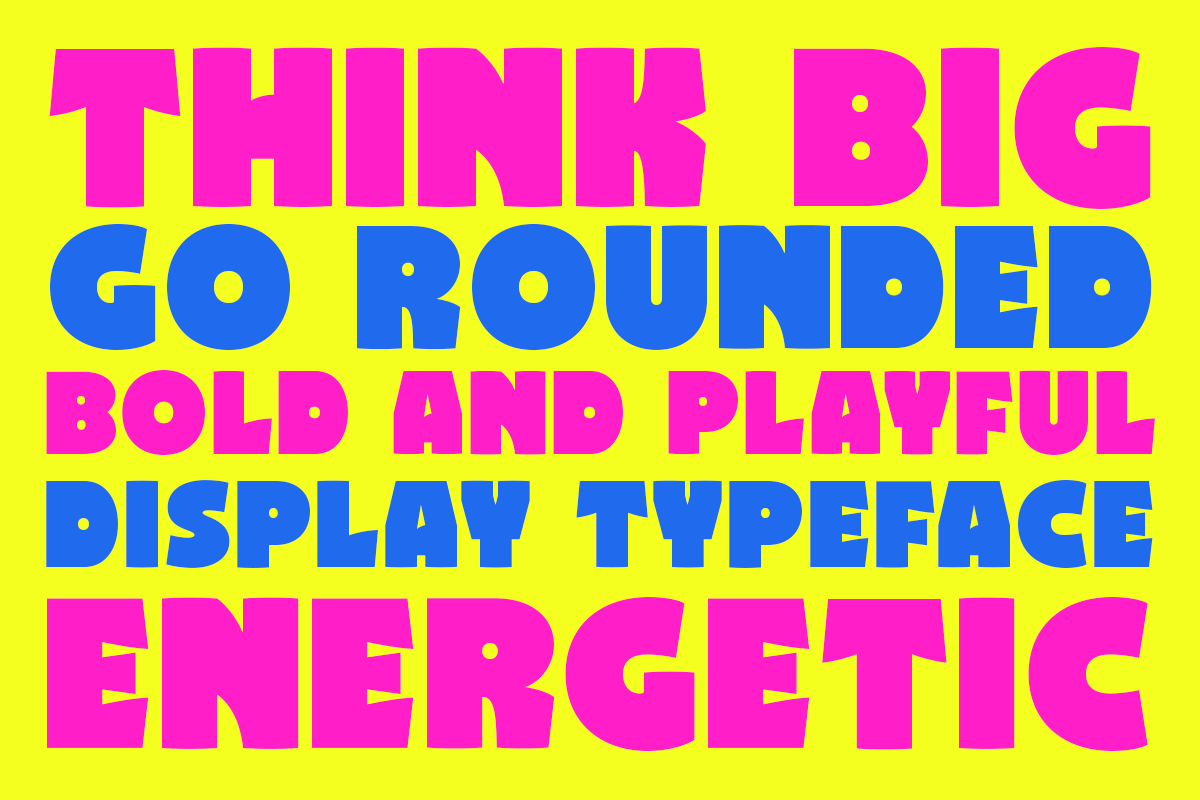 Bold display typeface in hot pink with yellow cutouts on neon background
