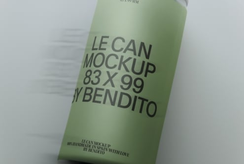 Sage green tall can mockup at angle showing label with LE CAN branding text