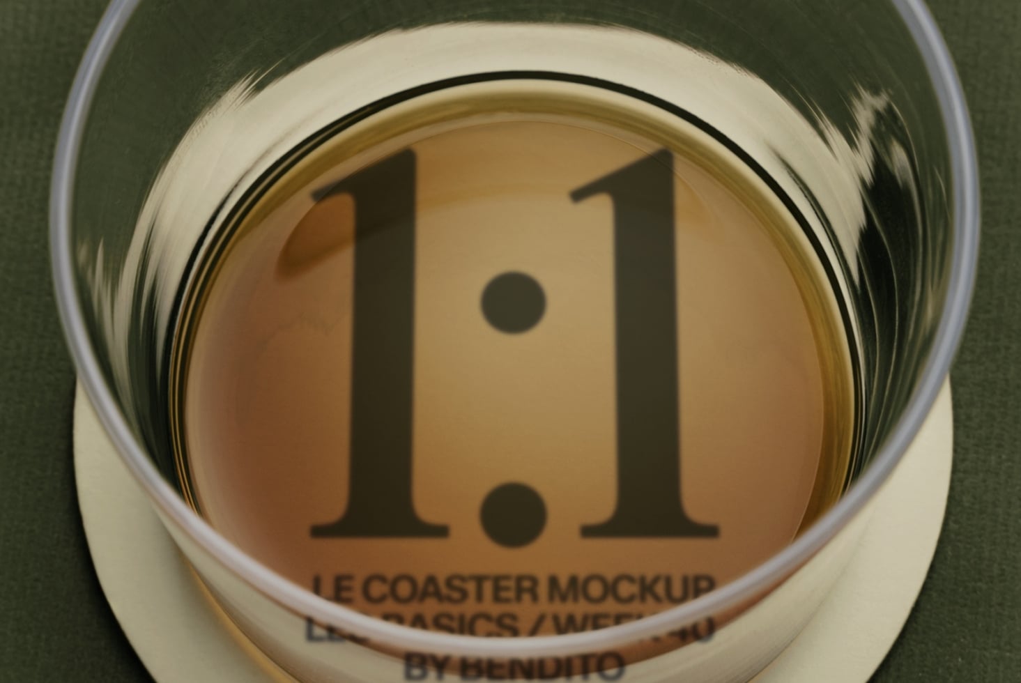 Coaster mockup showing 1.1 version with cream rim on green textured background