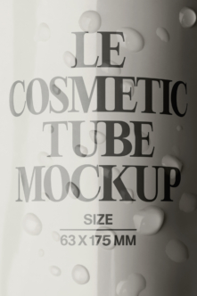 Le cosmetic tube mockup 63x175mm with soft sphere shadows on neutral background