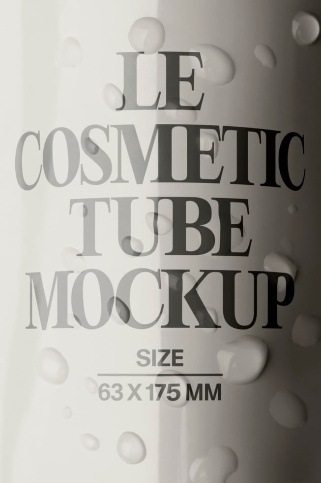 Le cosmetic tube mockup 63x175mm with soft sphere shadows on neutral background