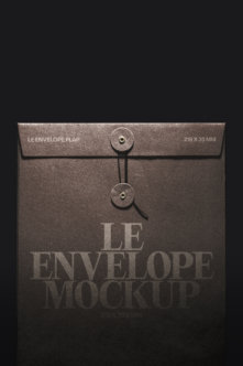 Textured envelope mockup with string closures, shown flat on dark background