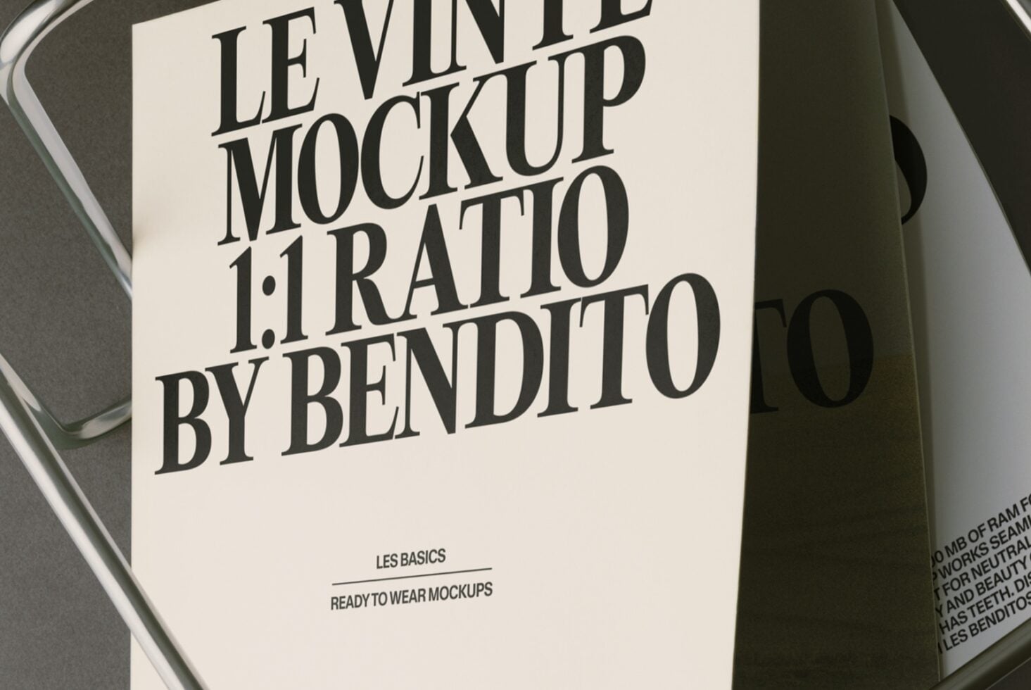 Cream t-shirt mockup draped over olive fabric showing 1:1 ratio layout with bold serif typography