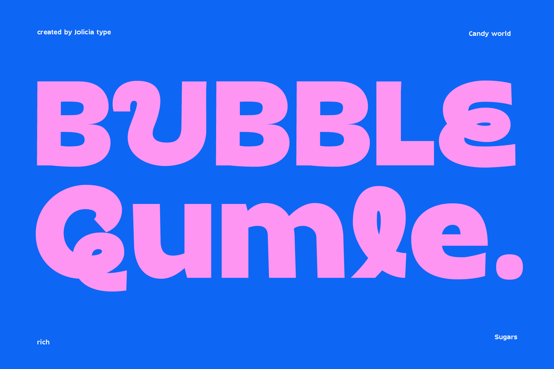 Bright blue background with chunky pink display type saying Bubble Gumme in playful rounded letters