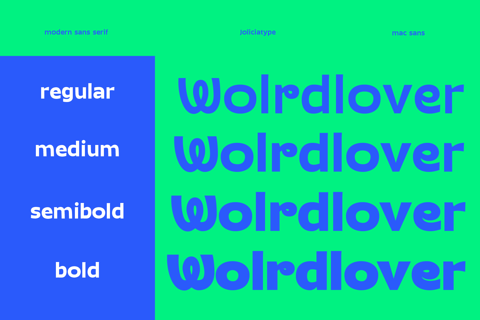 Wordlover font family displayed in regular, medium, semibold, bold weights on bright neon green background