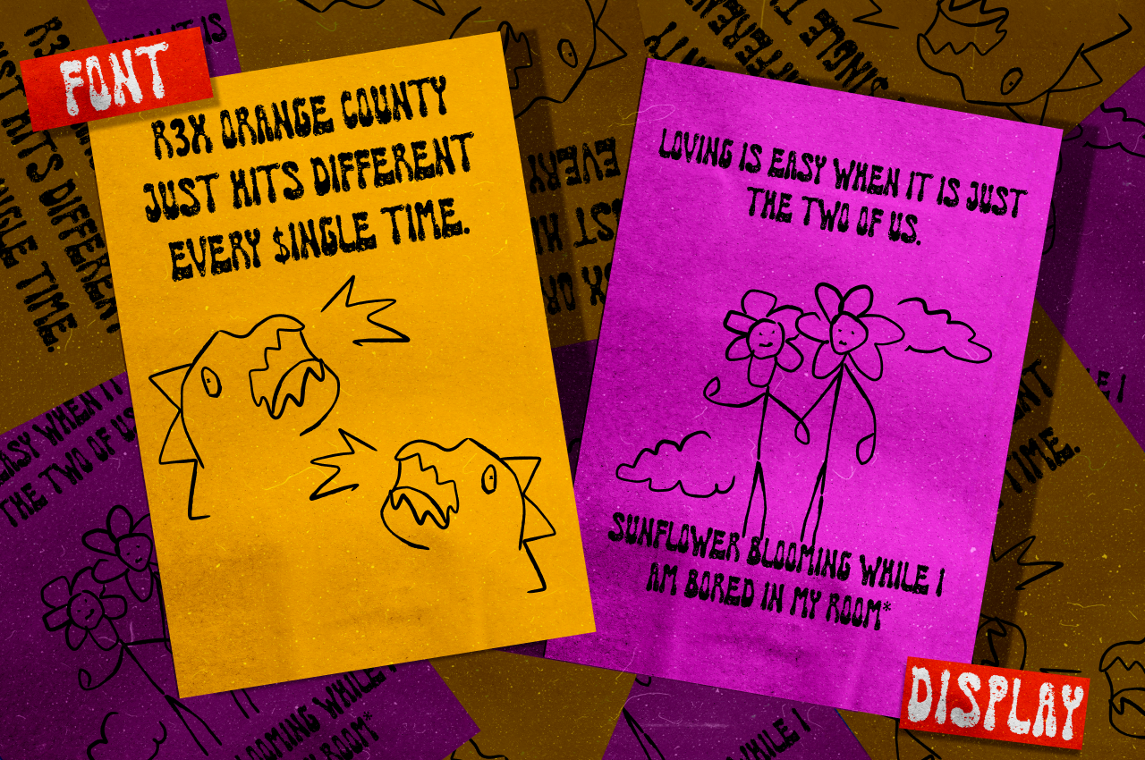 Colorful sticky notes with quirky handwritten text, doodles, layered on textured background