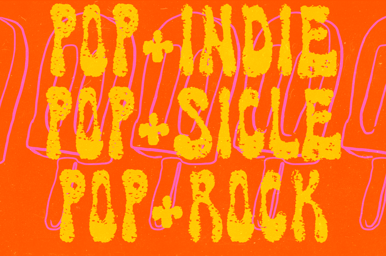Bright yellow distressed graffiti letters on hot orange with neon pink outlined frames, pop art vibes