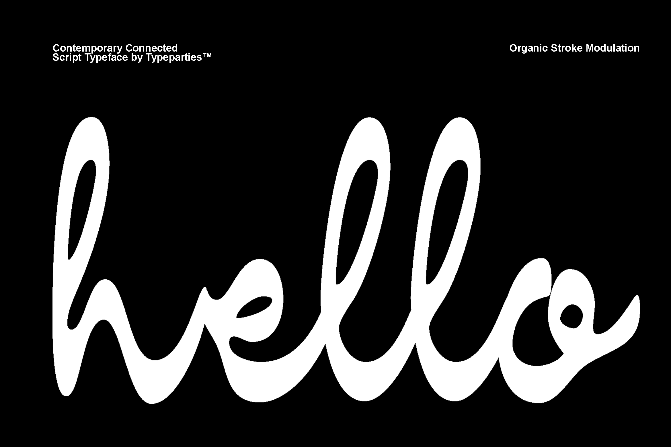 Flowing script typeface with wavy strokes on black background, modern connected letterforms