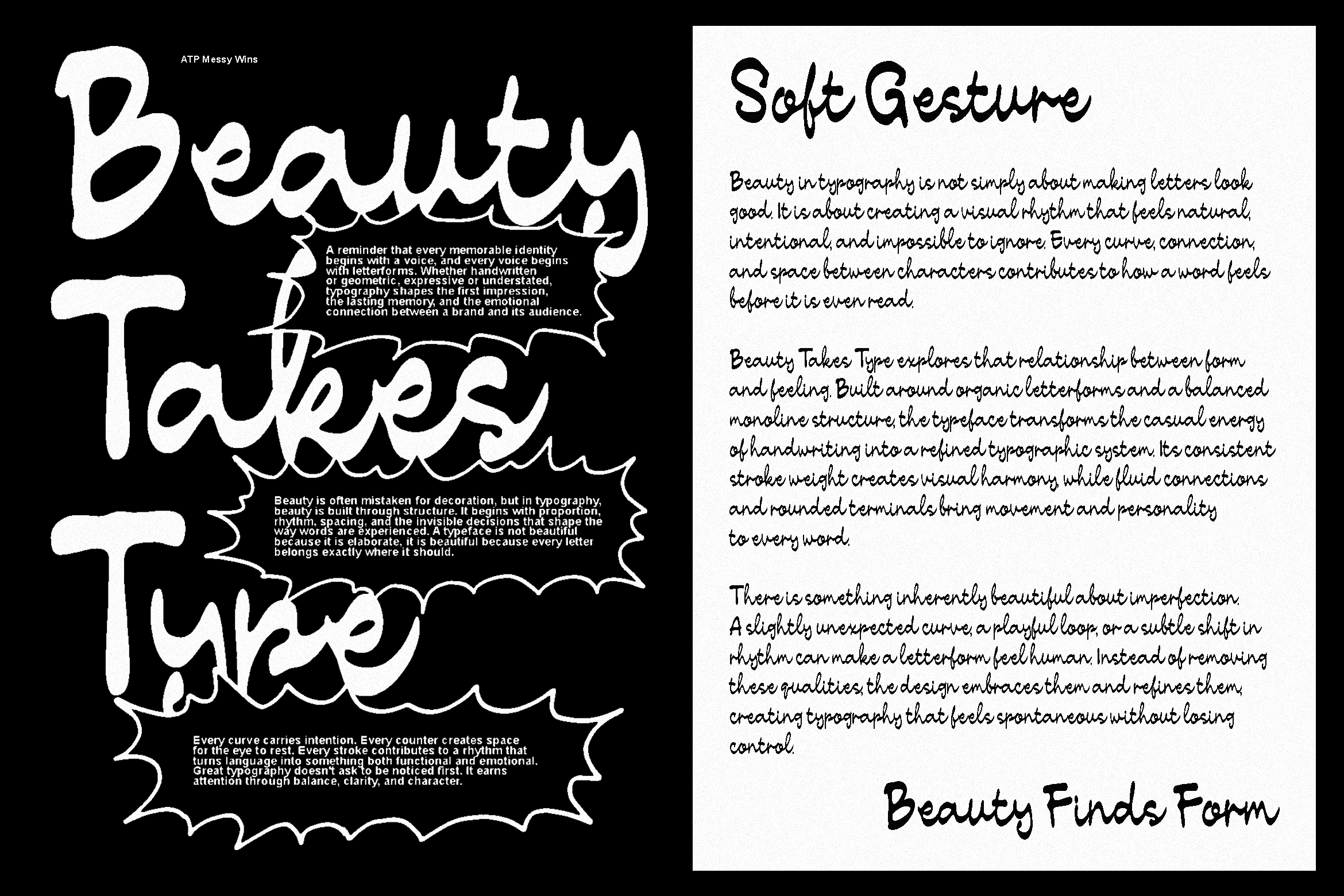 Split Gesture handwritten font with soft curves paired against bold typography theory guide