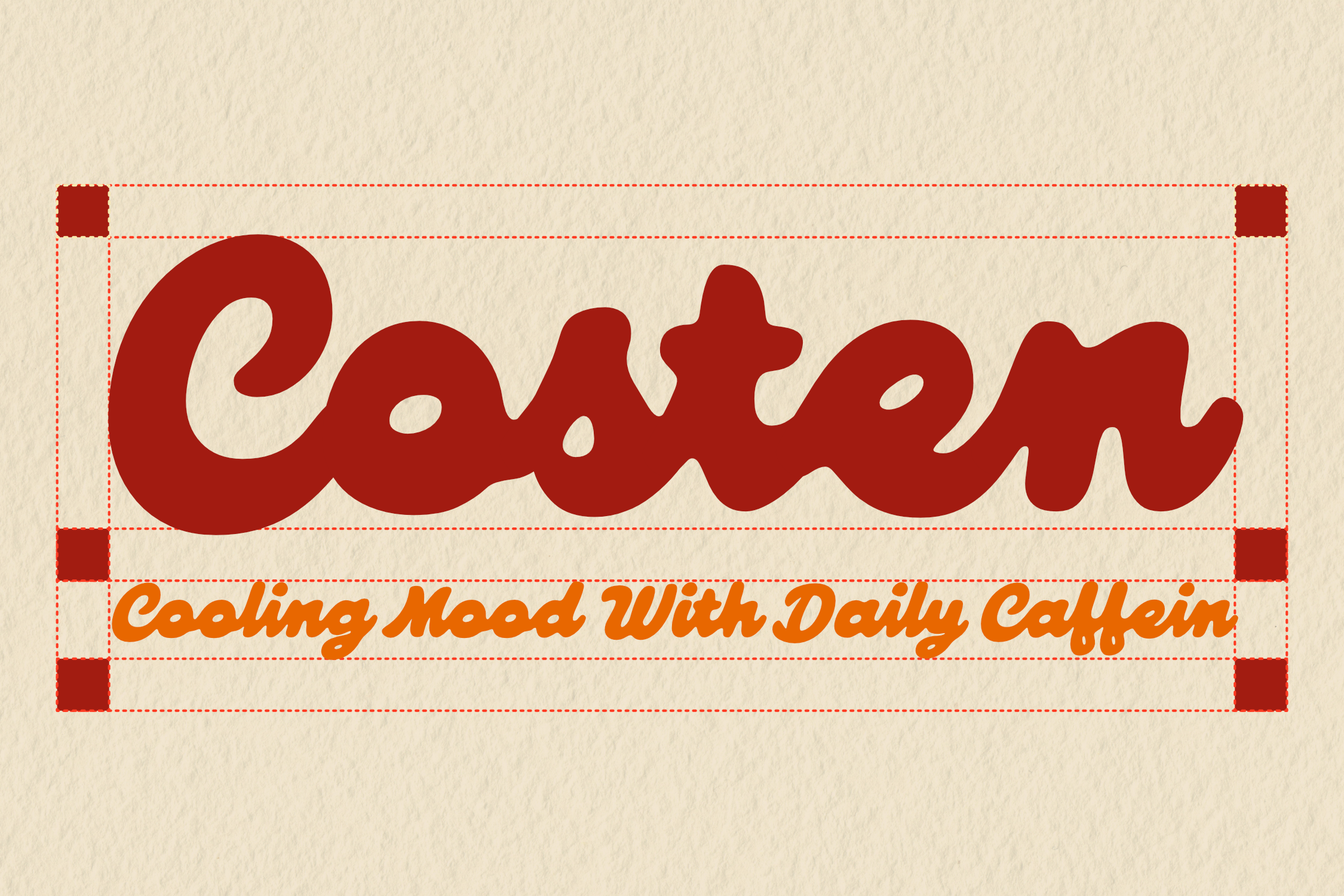 Retro coffee logo with wavy red lettering on cream background, tagline below