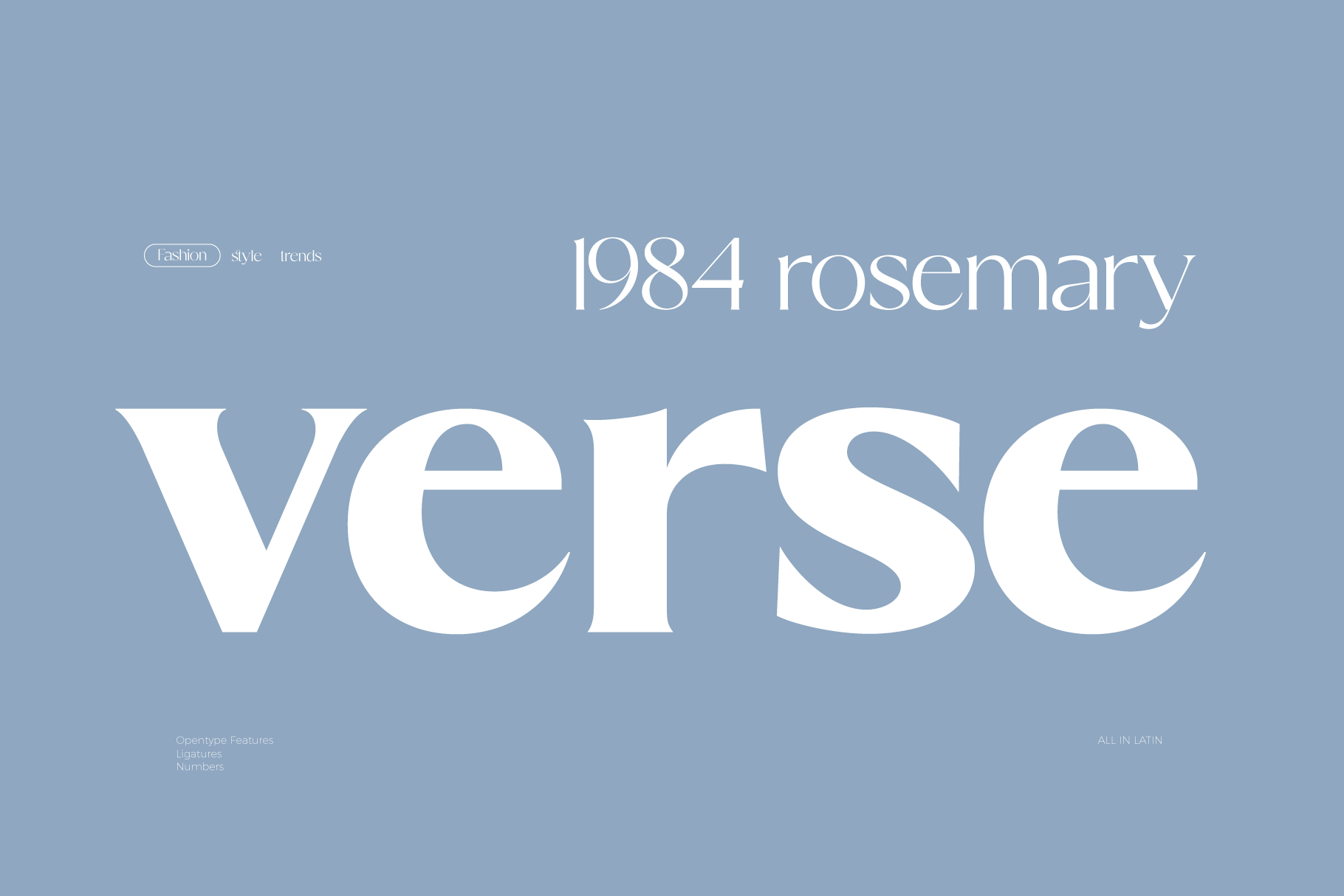 Rosemary serif typeface display with 1984 branding on soft blue background