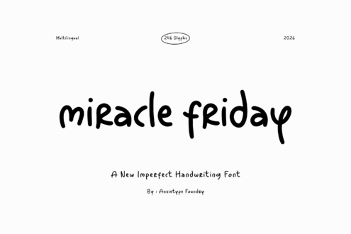 Miracle Friday handwriting font with 246 glyphs, multilingual support, by Anxietype Foundry