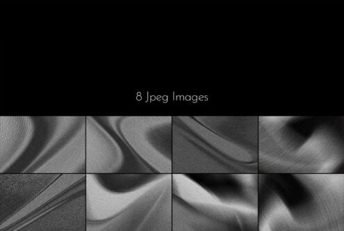Eight grayscale fabric texture close-ups with flowing waves, ripples, creases in a grid layout