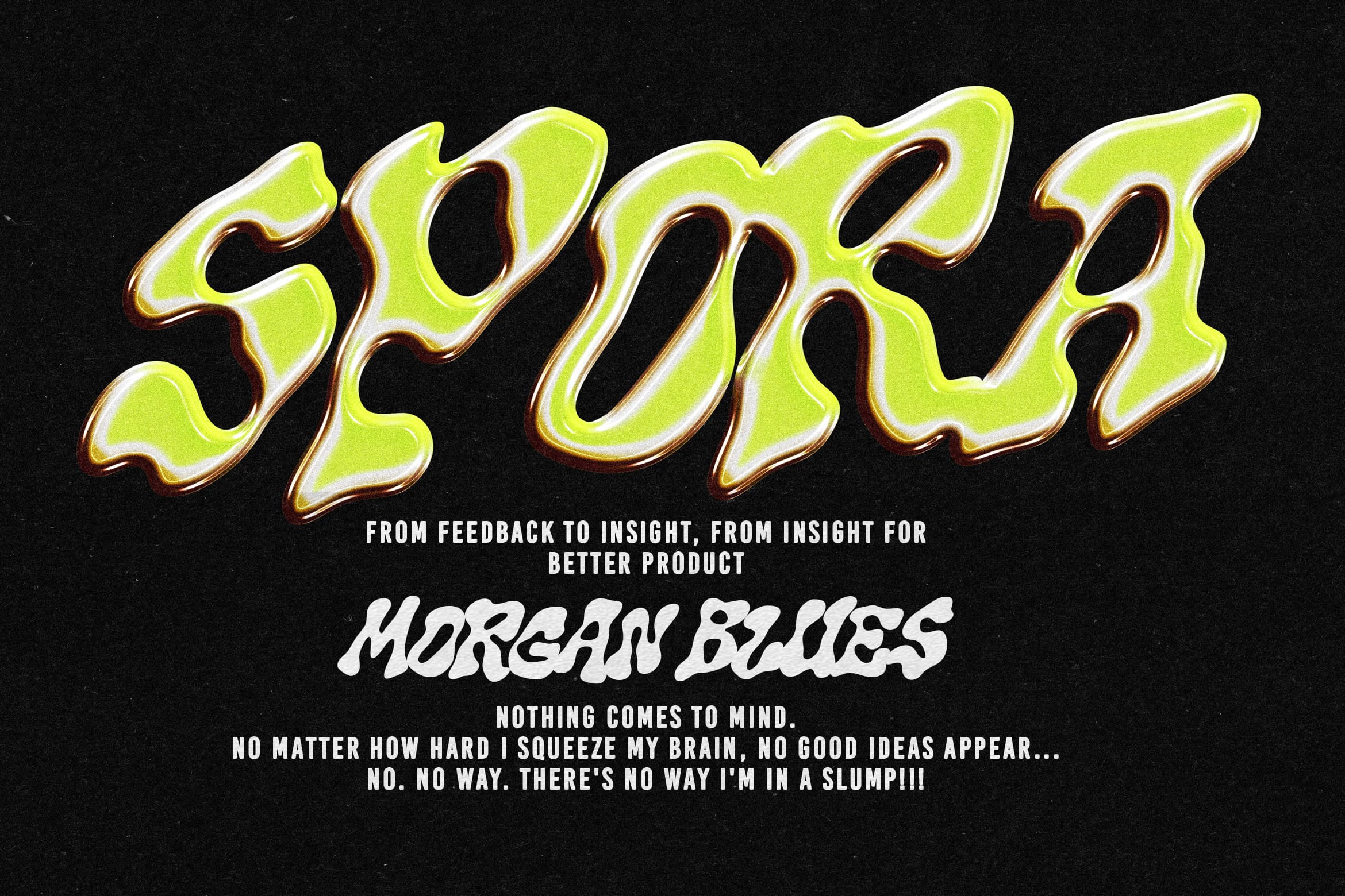 Neon lime wavy text with gold outline on black background, dramatic retro poster vibe