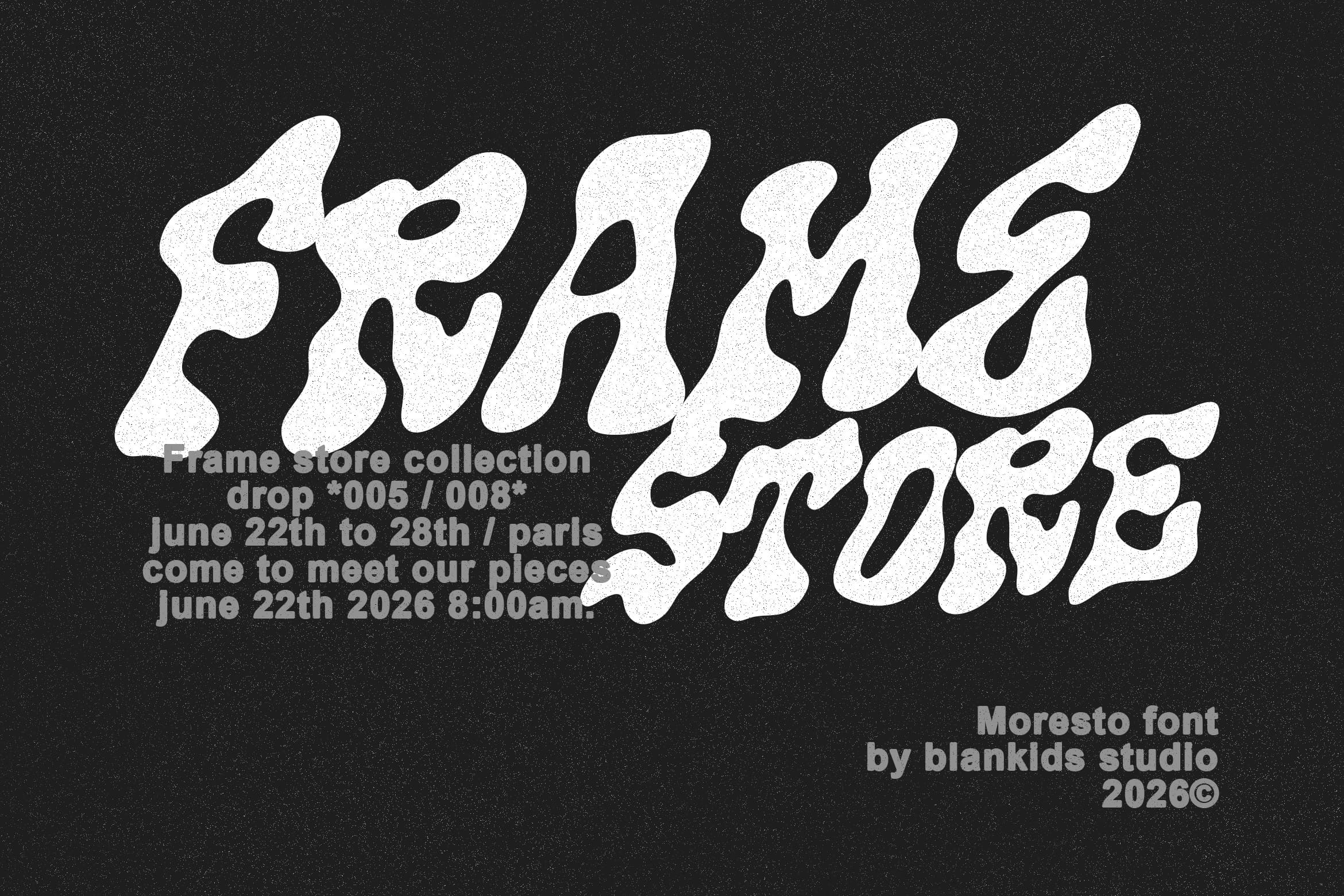 Moresto font by blankids studio, wavy organic typeface on dark textured background
