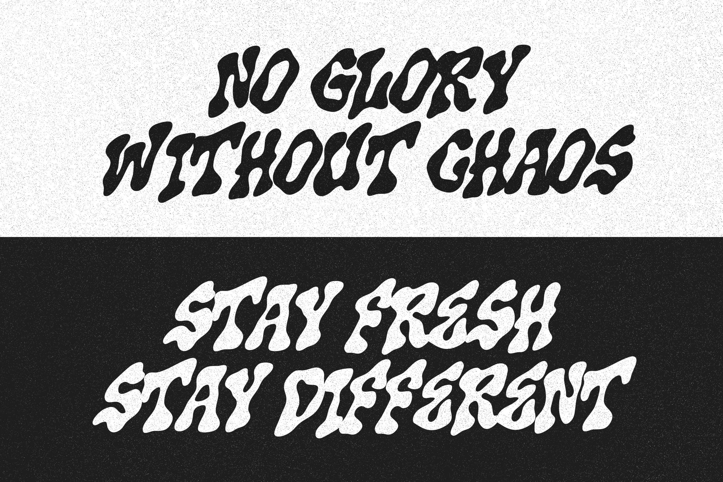Bold distressed italic font with motivational text on split black white background