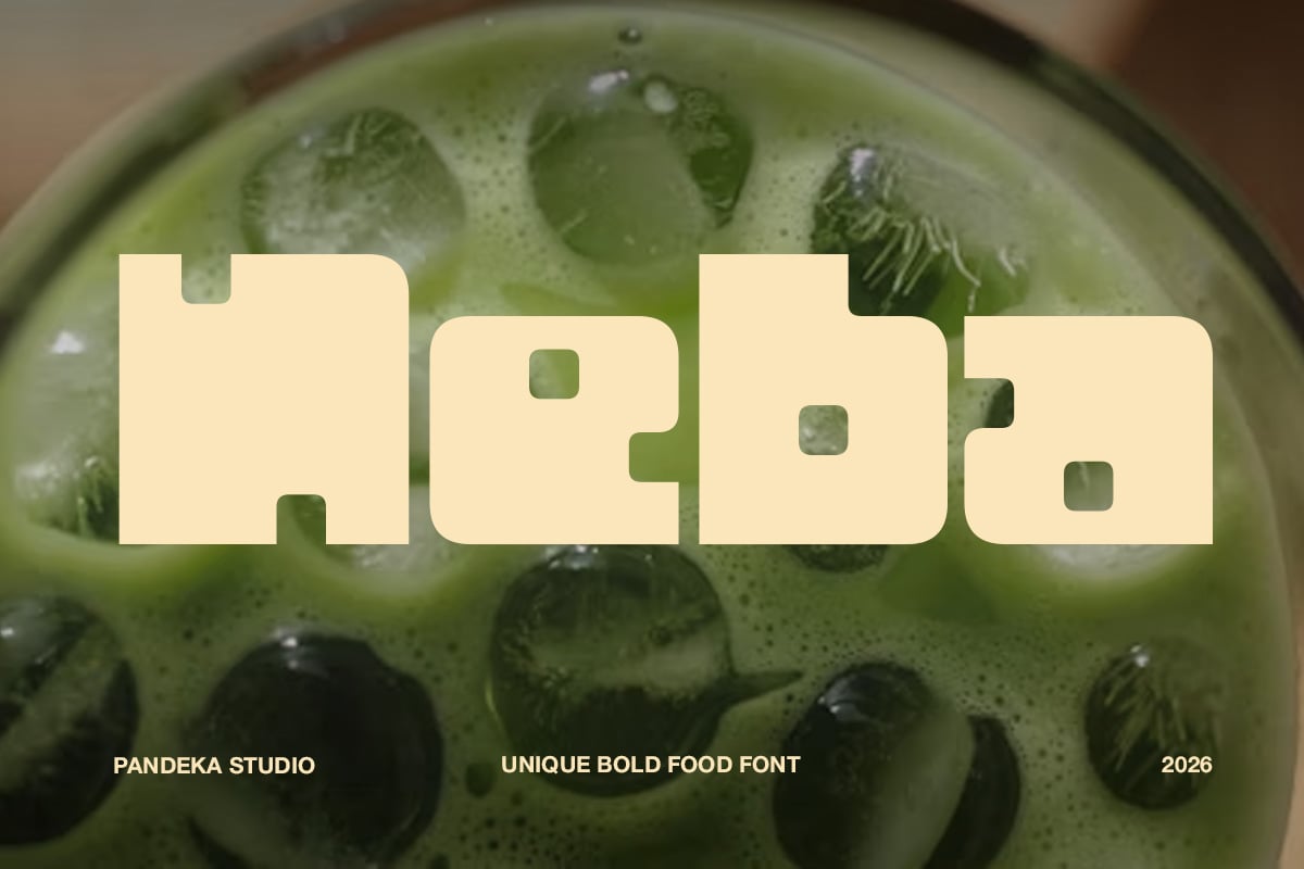 Cream colored bold geometric font overlaid on close up of green smoothie with bubbles