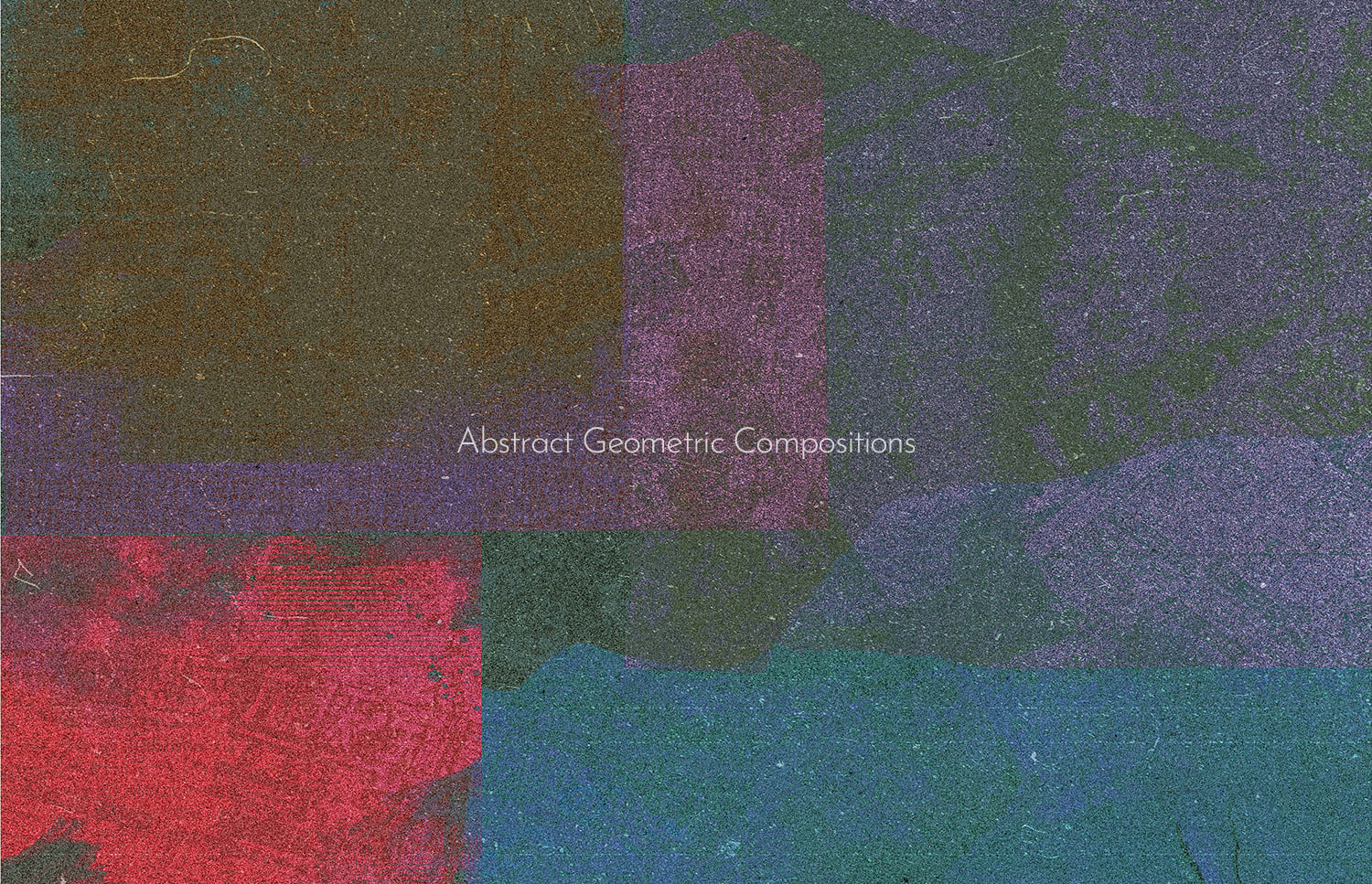 Overlapping textured color blocks in olive, purple, red, blue with grainy noise overlay throughout