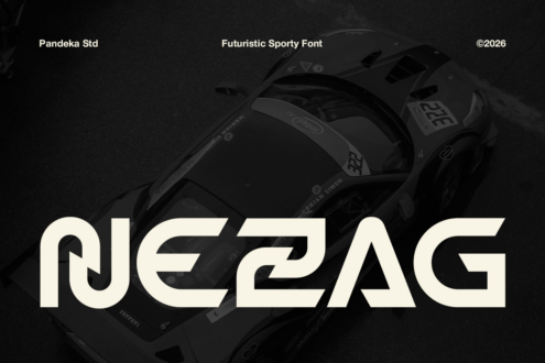 Pandeka Std font displayed over dark racing car background with bold letters