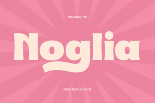 Pandeka Std display font in cream on hot pink retro sunburst background