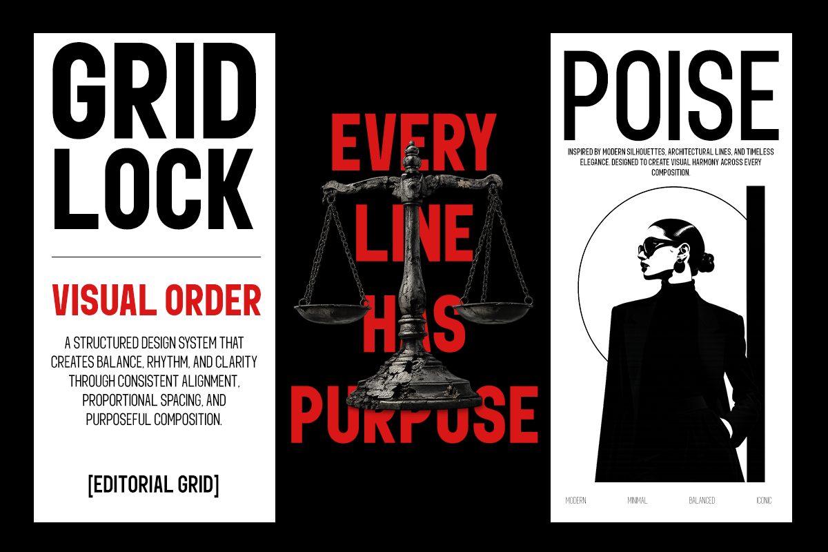 Grid Lock Visual Order editorial grid system with balanced alignment, spacing, rhythm mockup