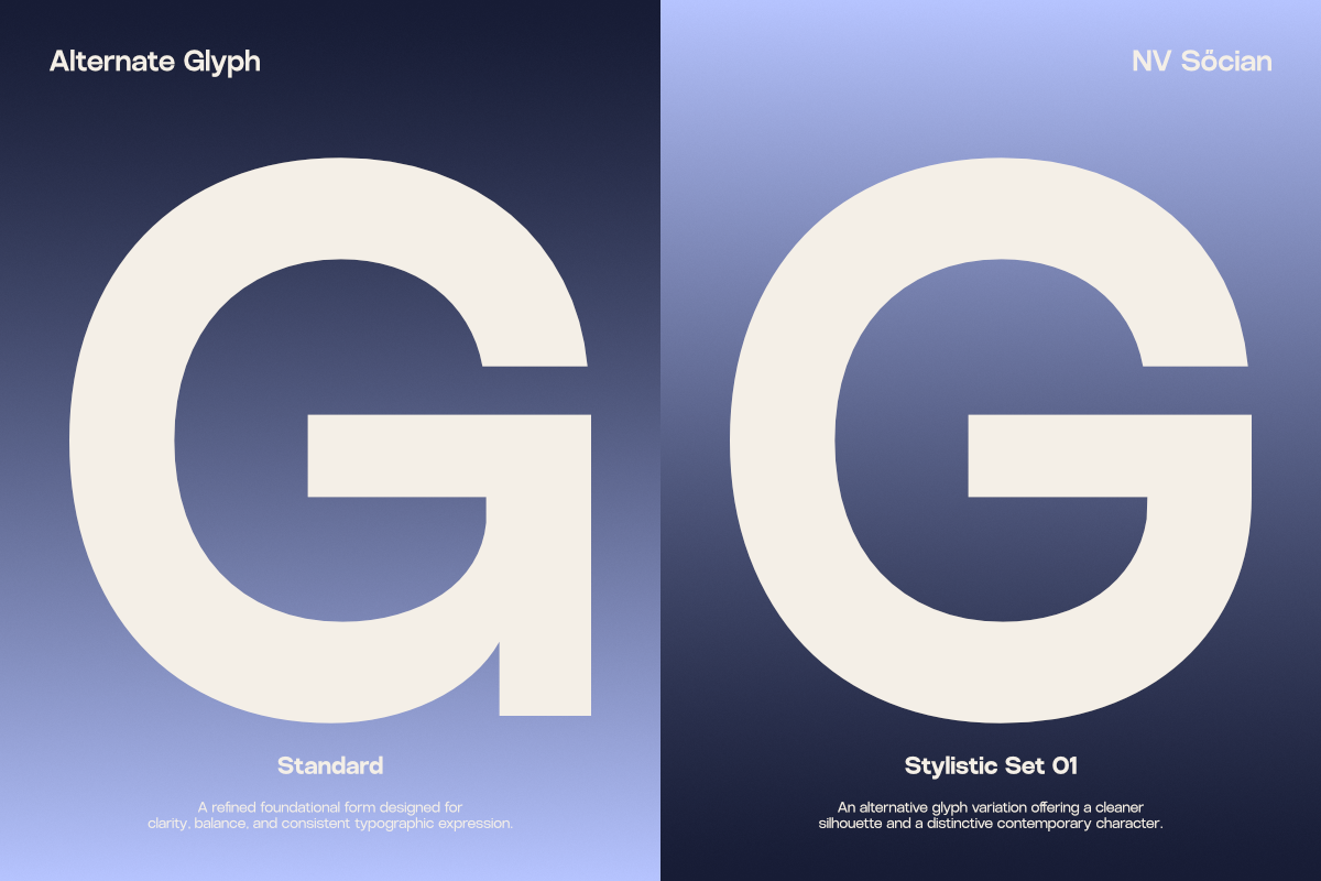 Split screen showing two G letterforms side by side with different typographic treatments