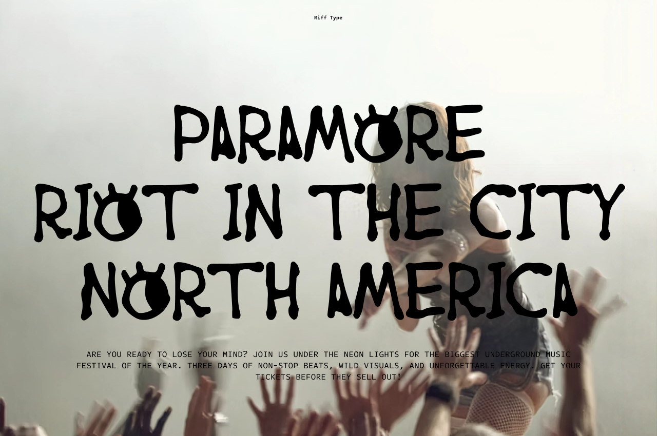 Paramore Riot In The City North America poster with blurred crowd of hands up in background