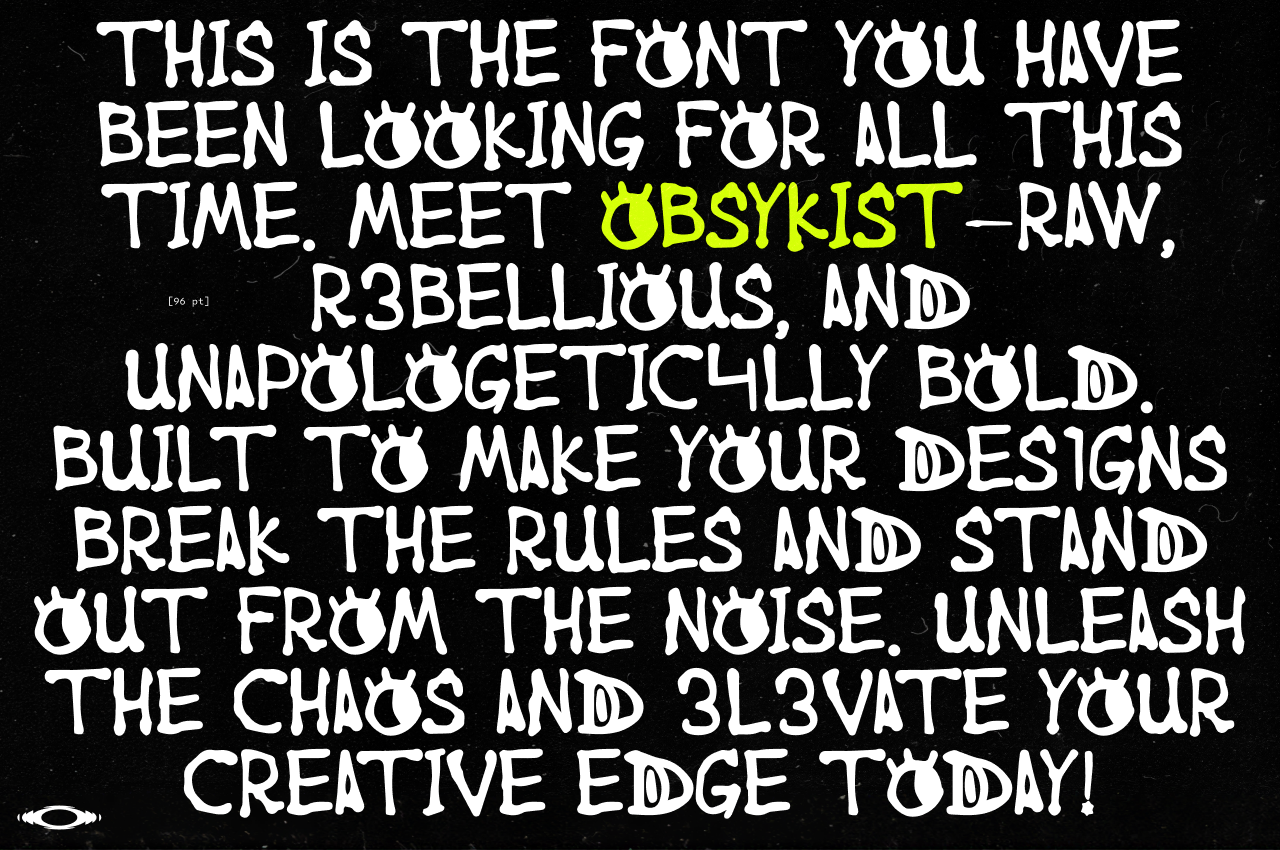 Bold distressed typeface with edgy skull motifs on black background, rebellious energy