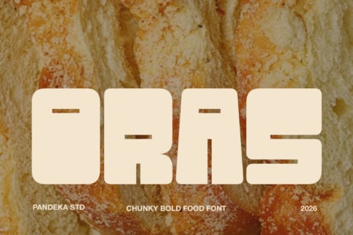 Chunky bold food font displayed over rusty textured background with cream letterforms