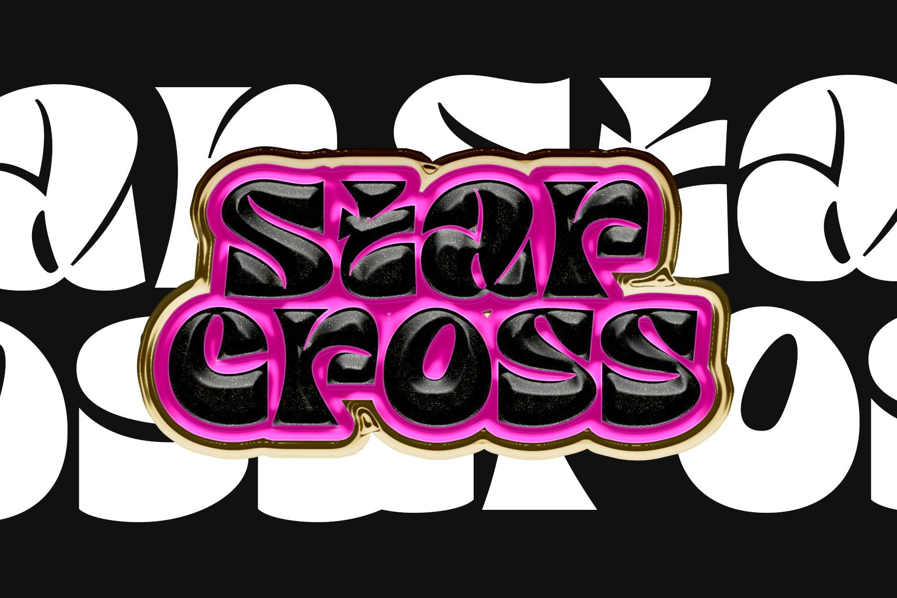 Neon pink 3D badge with black shadowed letters saying "save gross" on dark background
