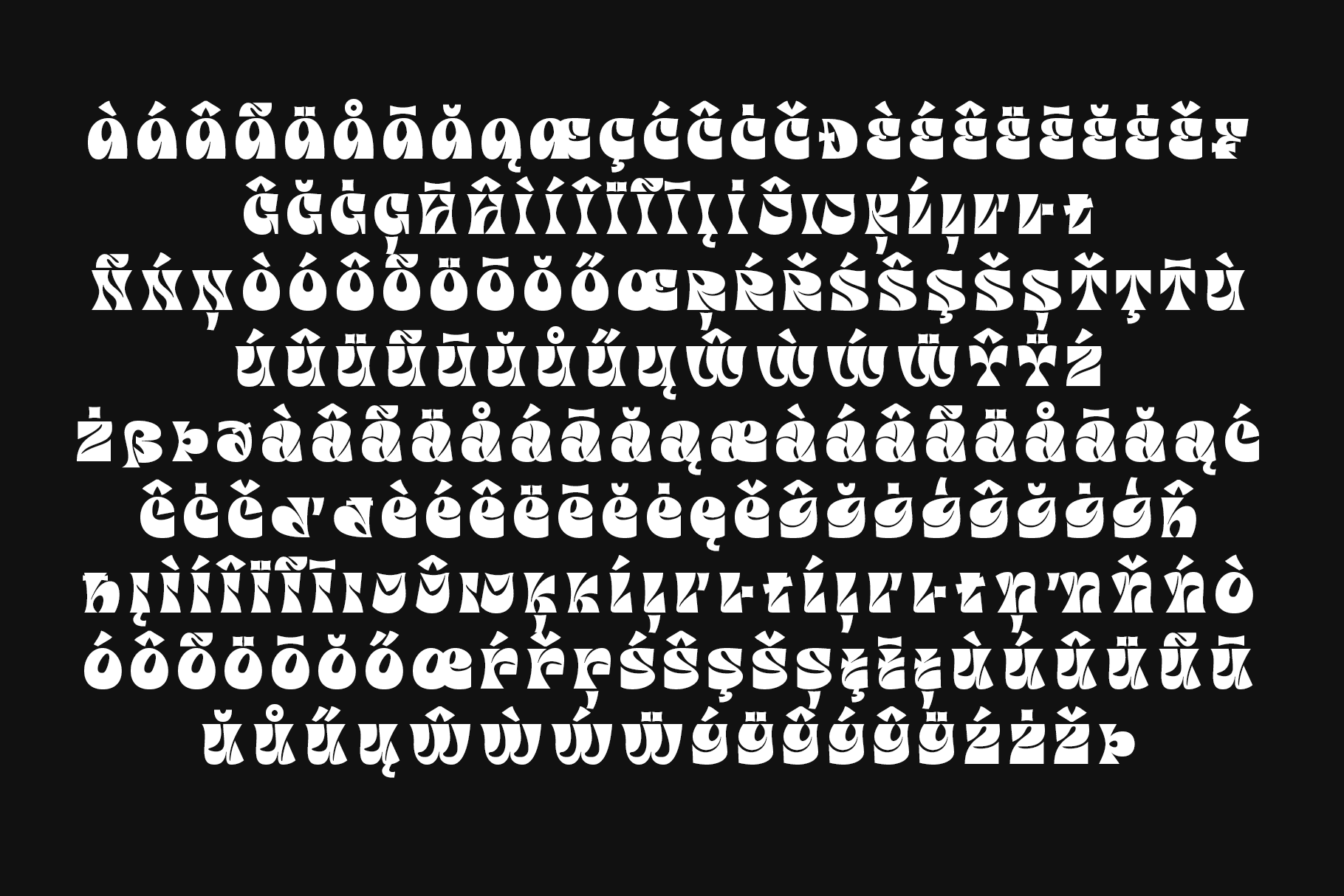 Bold serif font with extensive diacritical marks shown on black background