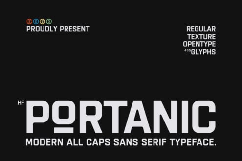 HF Portanic font display showing modern all caps sans serif typeface on black background